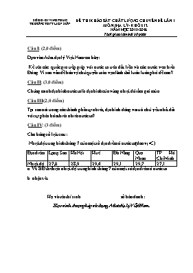 Đề thi khảo sát chất lượng Chuyên đề lần 1 môn Địa lý Lớp 12 - Năm học 2015-2016 - Trường THPT Liễn Sơn (Có đáp án)
